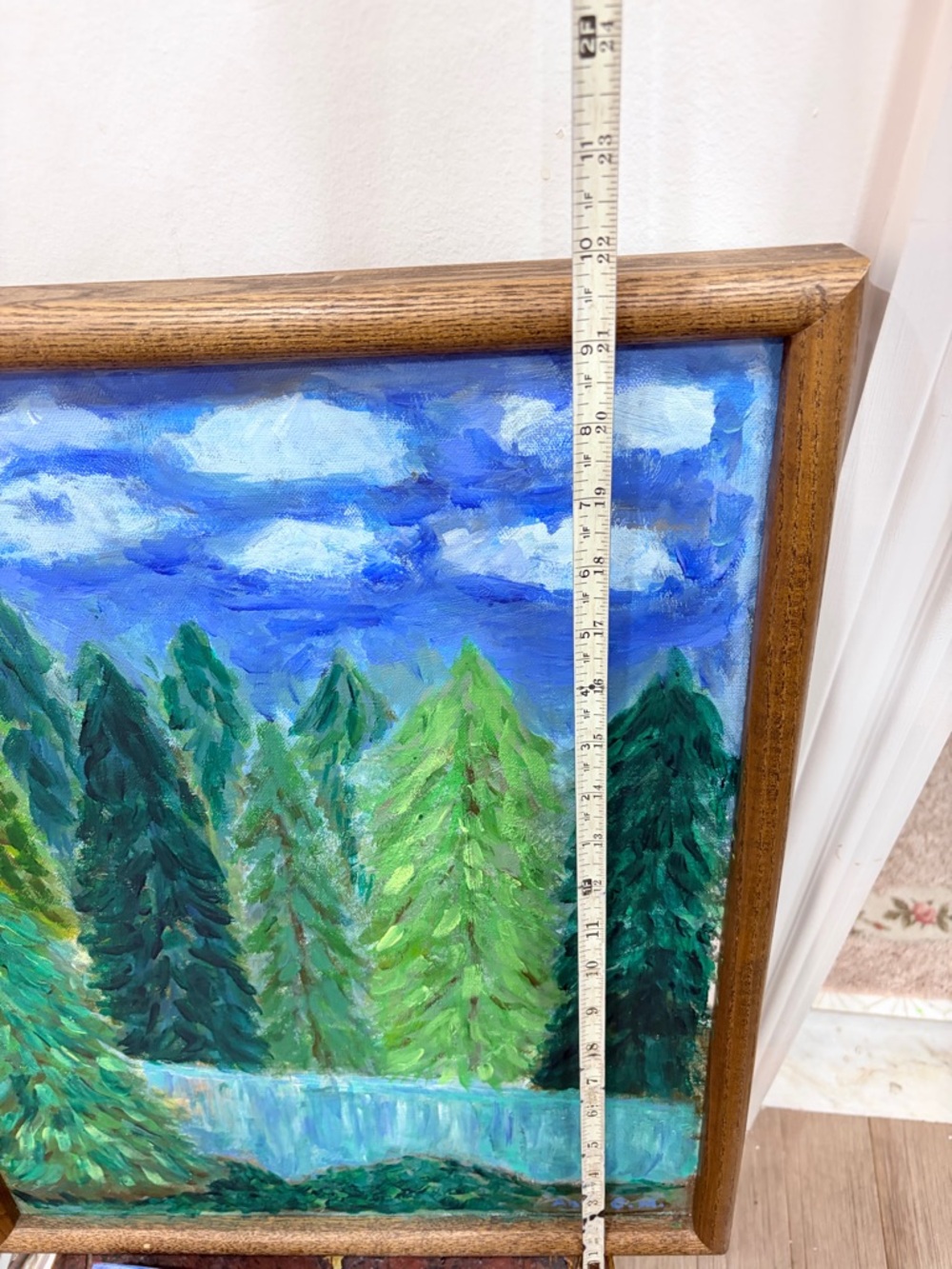 Original Hand Painted Pine Forest Landscape Painting Framed Green Wall Art - Picture 2 of 5